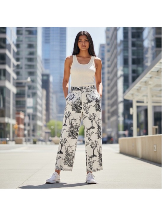 JOIE Pants - Joie Linen Lightweight Wide Leg Pants Size 8 Artist Painting Toile de Jouy Print